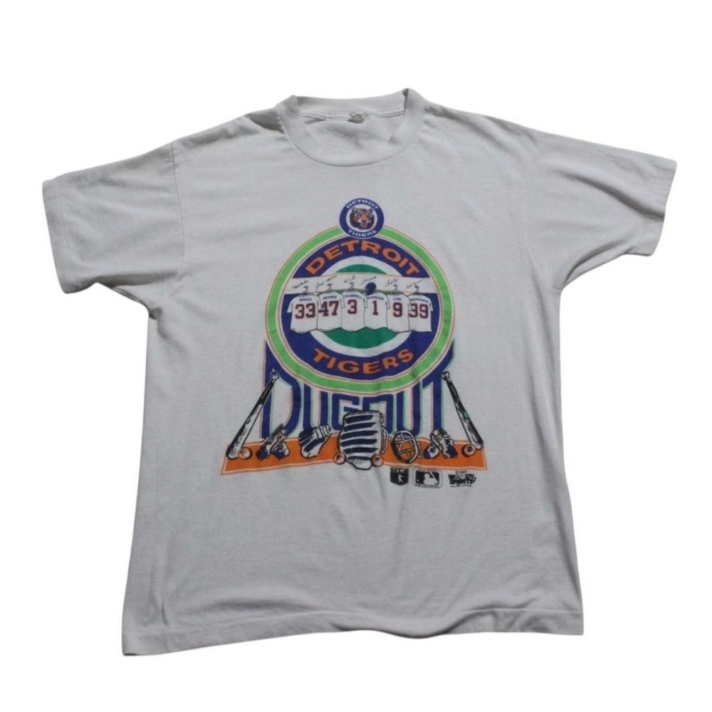 Mens Vintage 80s Skater Streetwear Sportswear Detroit Tigers White T-shirt